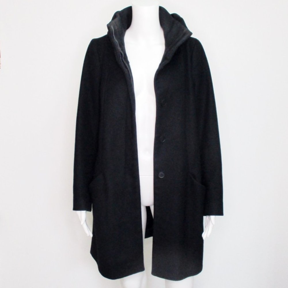 Zara Basic Funnel Neck Black Coat Medium - image 2